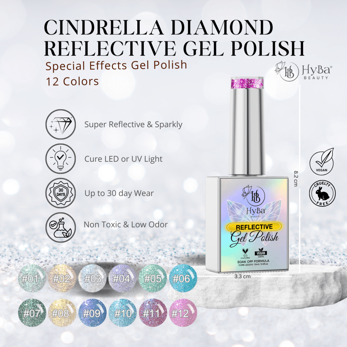3 CINDERELLA DIAMOND Gel Collection - 12 Colors - HYBA BEAUTY