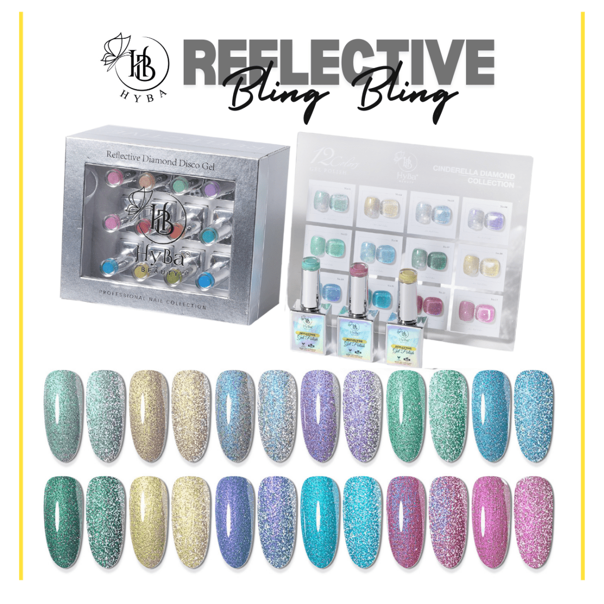 3 CINDERELLA DIAMOND Gel Collection - 12 Colors - HYBA BEAUTY