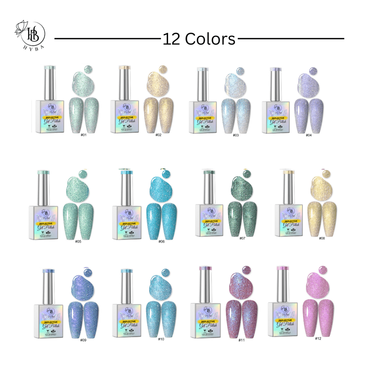 3 CINDERELLA DIAMOND Gel Collection - 12 Colors - HYBA BEAUTY
