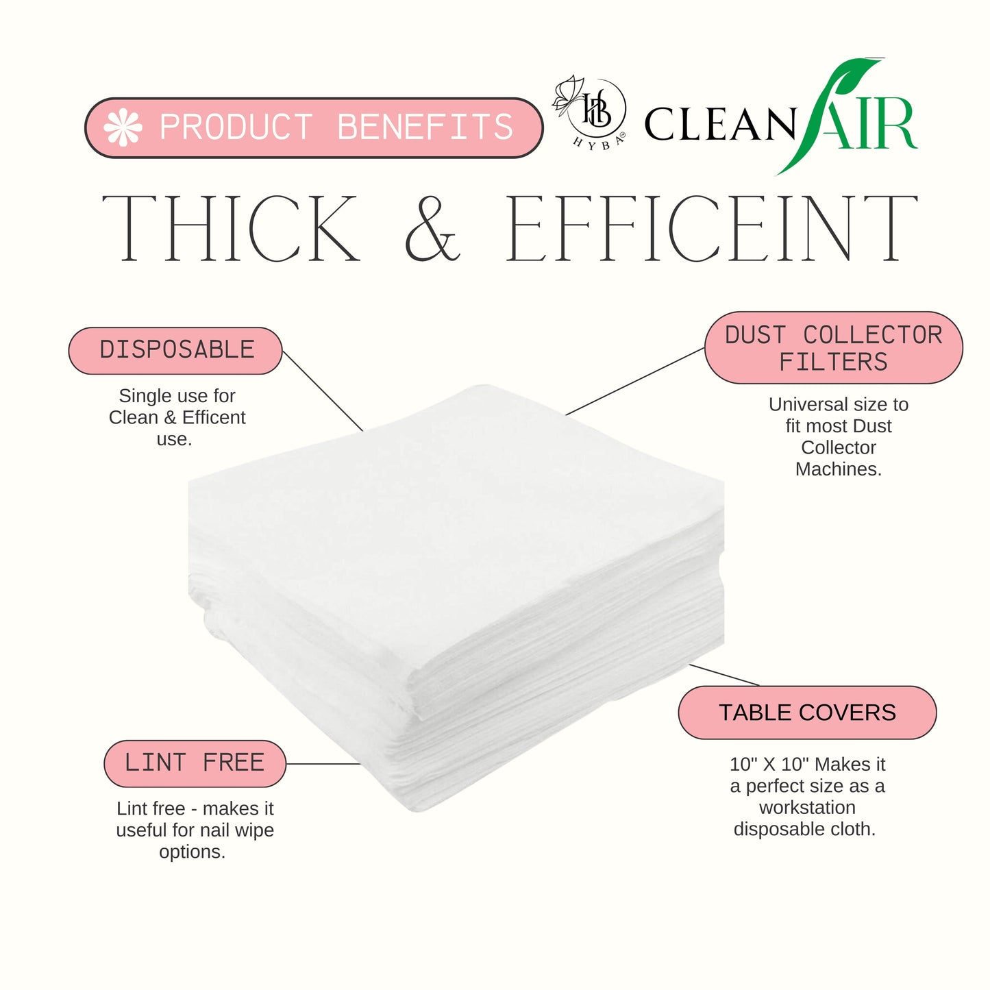 CLEAN Air Nail Dust Collector Filter Sheets- Disposable Filters for All Dust Collectors - 100 pieces