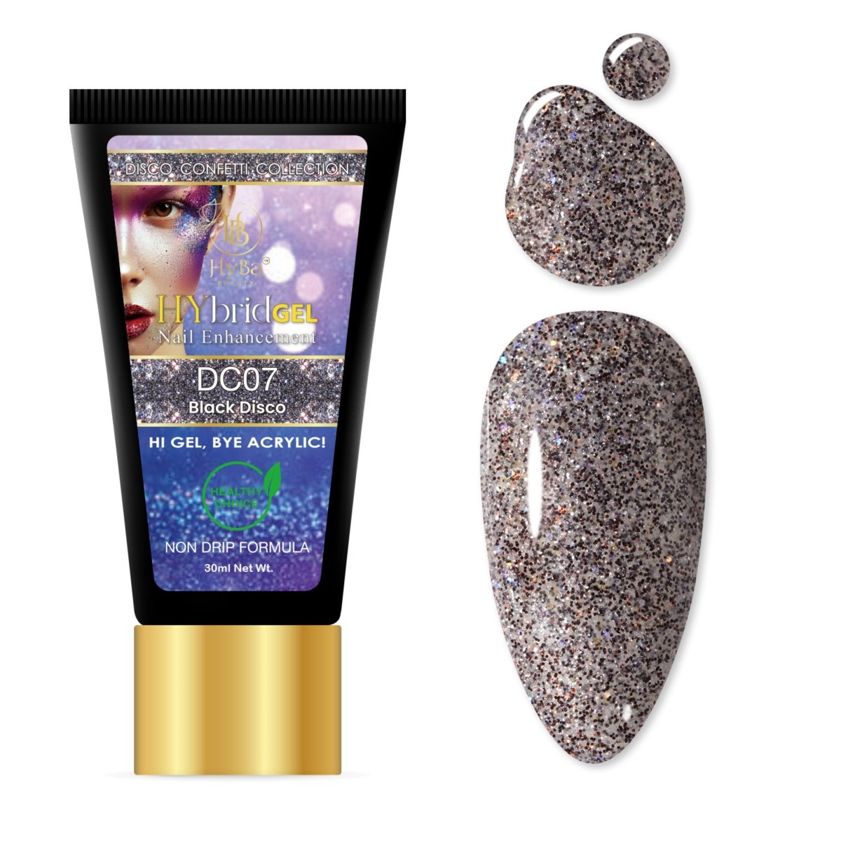 5 DISCO CONFETTI Collection - Hybrid HyGEL™ Nail System - HYBA BEAUTY