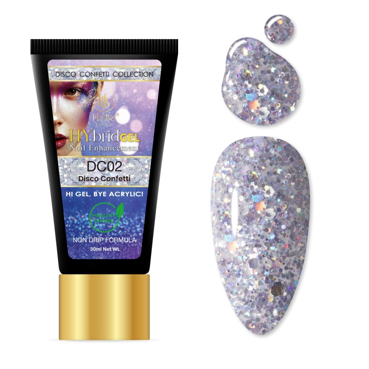 5 DISCO CONFETTI Collection - Hybrid HyGEL™ Nail System - HYBA BEAUTY