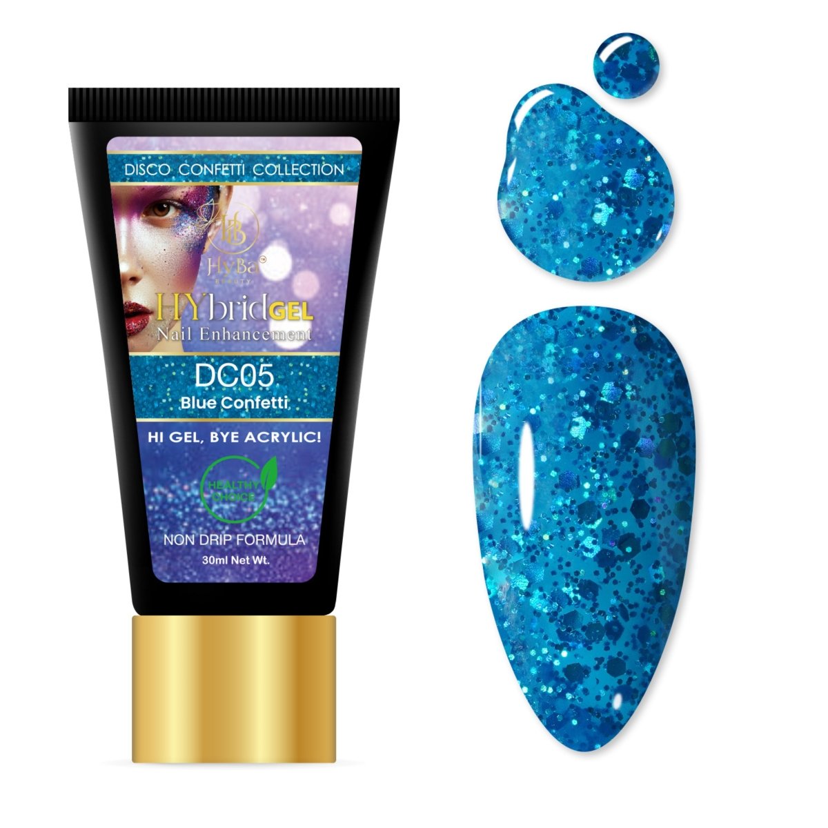 5 DISCO CONFETTI Collection - Hybrid HyGEL™ Nail System - HYBA BEAUTY