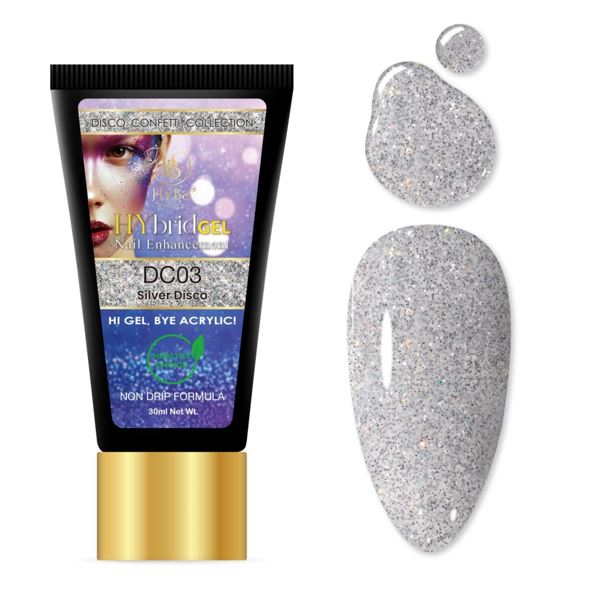 5 DISCO CONFETTI Collection - Hybrid HyGEL™ Nail System - HYBA BEAUTY