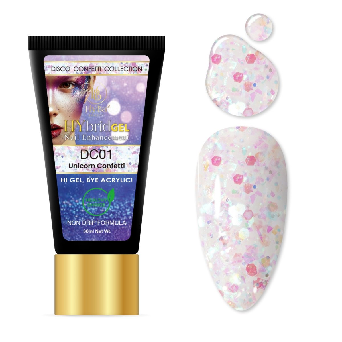 5 DISCO CONFETTI Collection - Hybrid HyGEL™ Nail System - HYBA BEAUTY