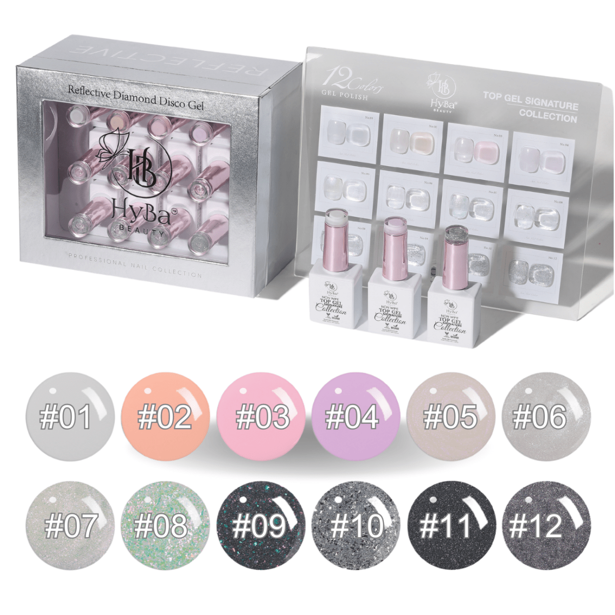 6 TOP GEL SIGNATURE Collection - 12 Colors - HYBA BEAUTY