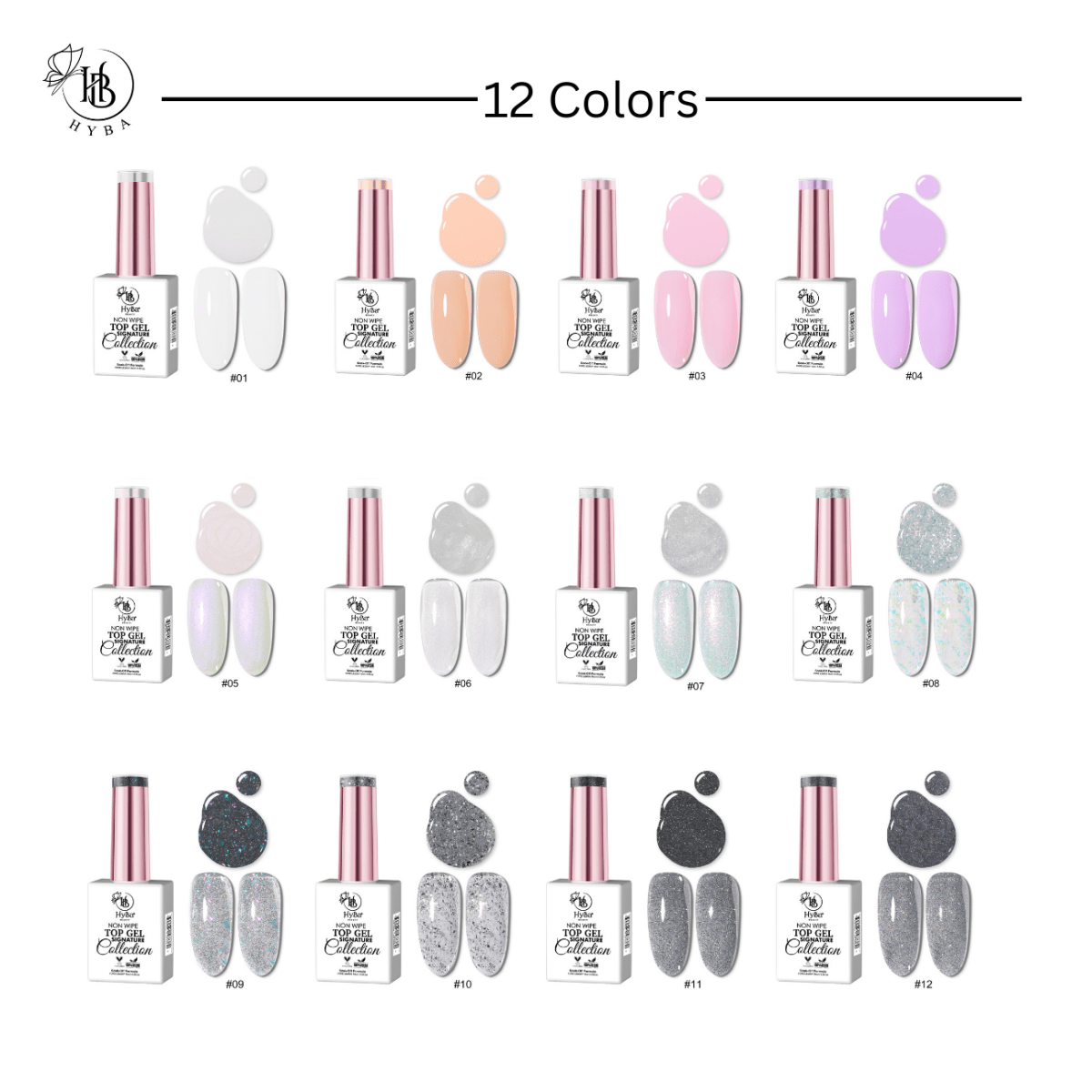 6 TOP GEL SIGNATURE Collection - 12 Colors - HYBA BEAUTY
