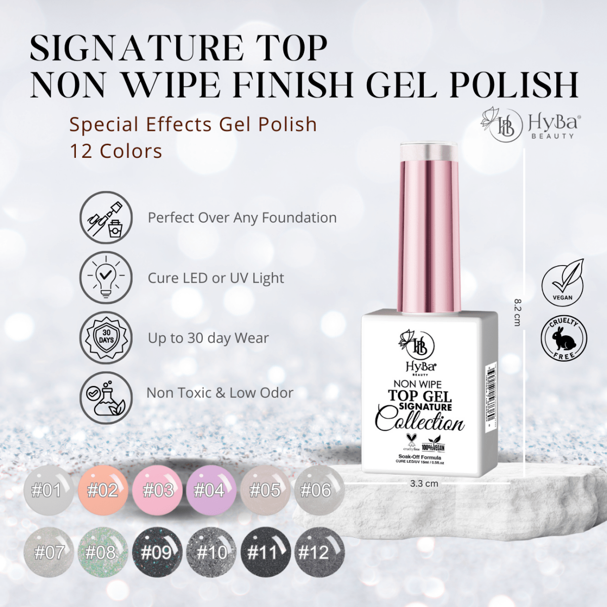 6 TOP GEL SIGNATURE Collection - 12 Colors - HYBA BEAUTY