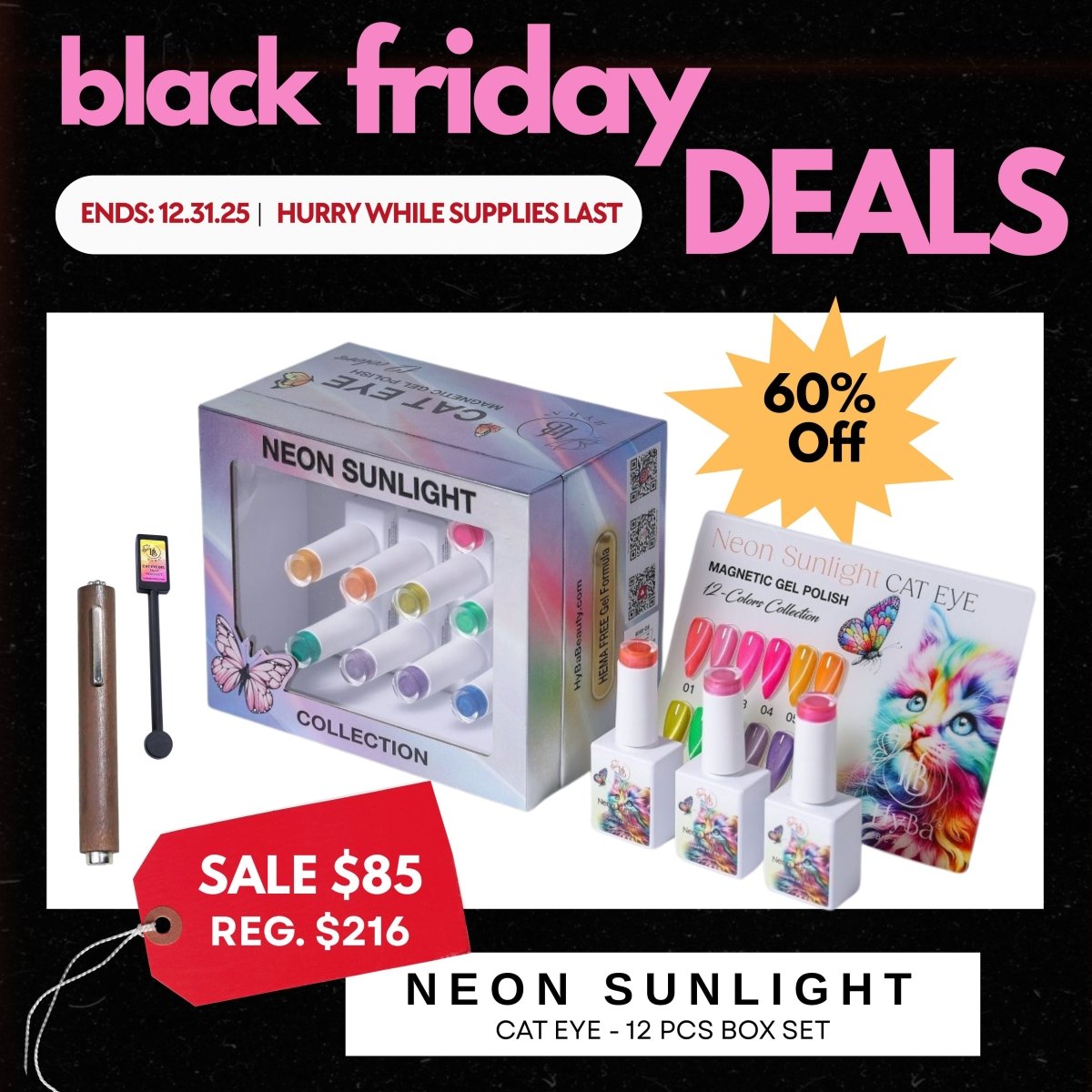 BLACK FRIDAY SALE - NEON SUNLIGHT CAT EYE BOX SET 60% OFF - HYBA BEAUTY