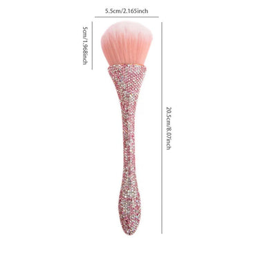Crystal Nail Dust Brush (PINK & SILVER RHINESTONES) - HYBA BEAUTY
