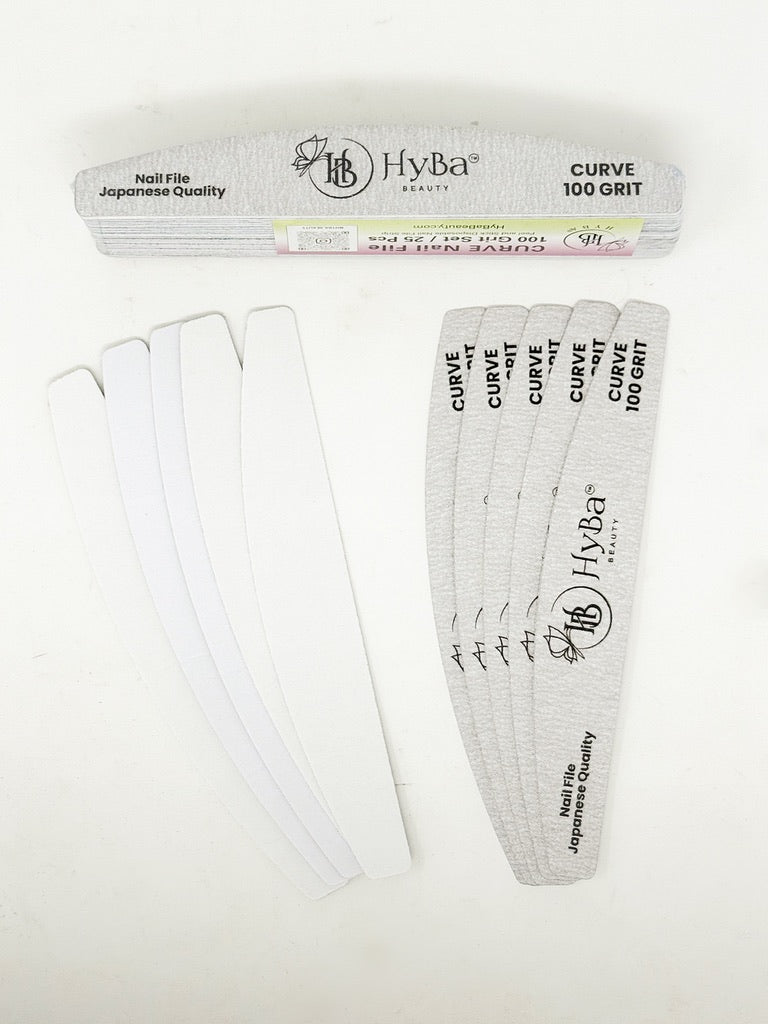 CURVE Nail File 100 Grit Refill Set/25 Pcs - HYBA BEAUTY