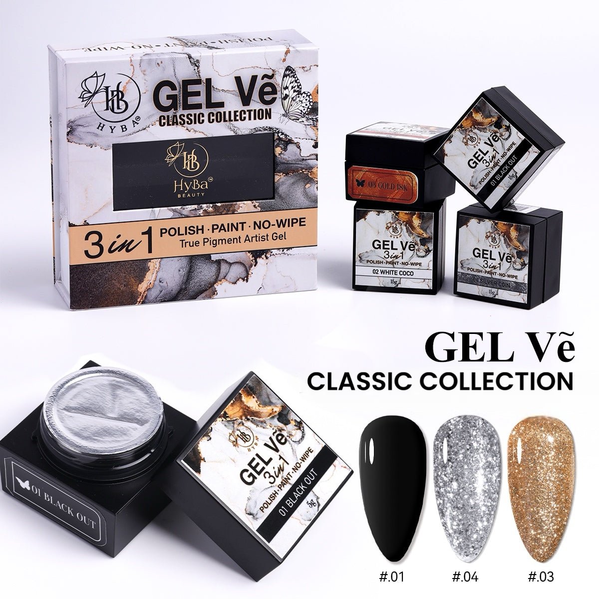 GEL Vẽ Classic Collection Artist Gel / 4pcs set (15g Each) - HYBA BEAUTY