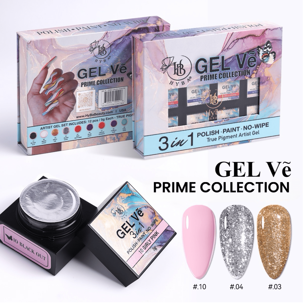 GEL Vẽ Prime Collection Artist Gel / 12pcs set (5g each) - HYBA BEAUTY