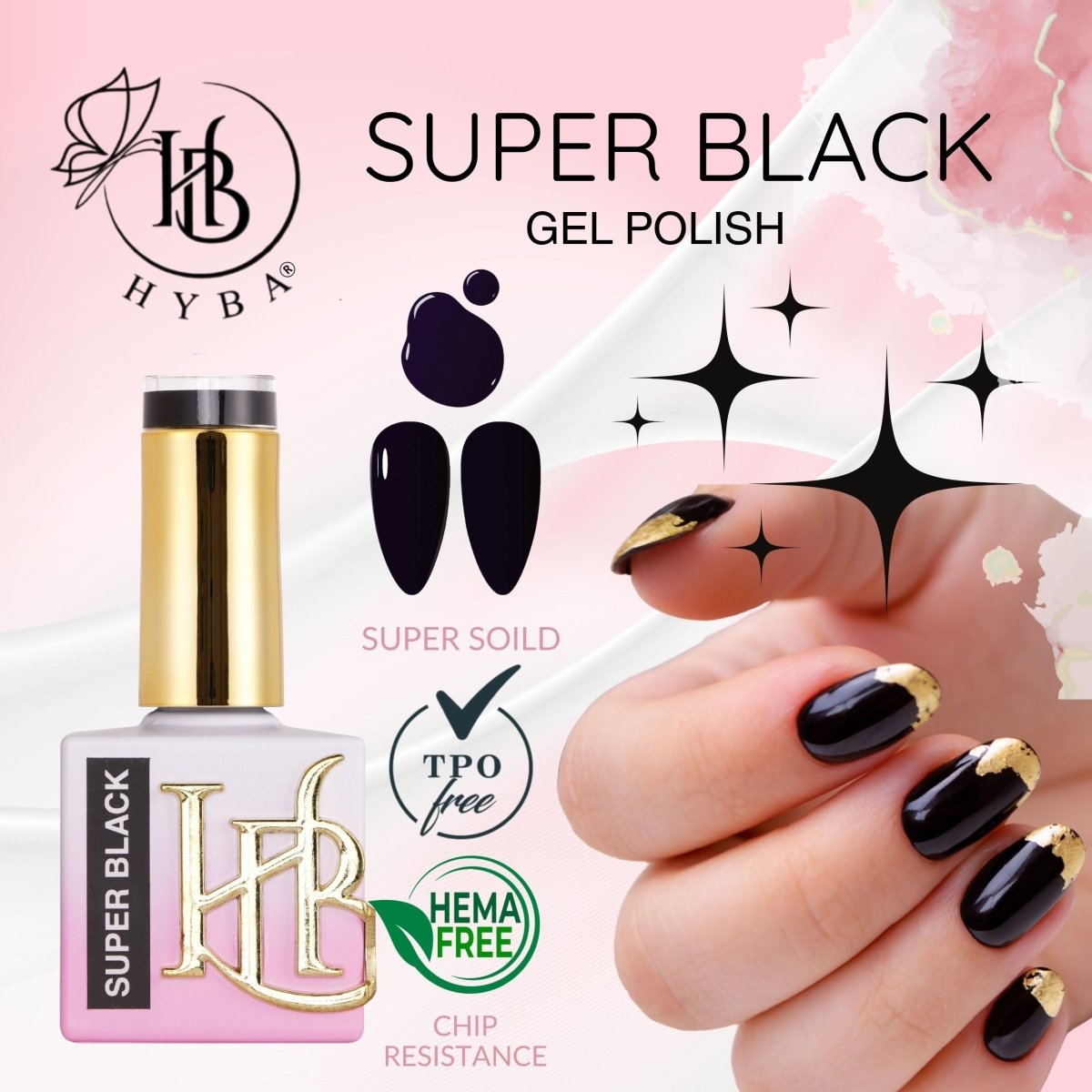 HYBRID SUPER BLACK Gel Polish - SINGLE BOTTLE LISTINGS - HYBA BEAUTY