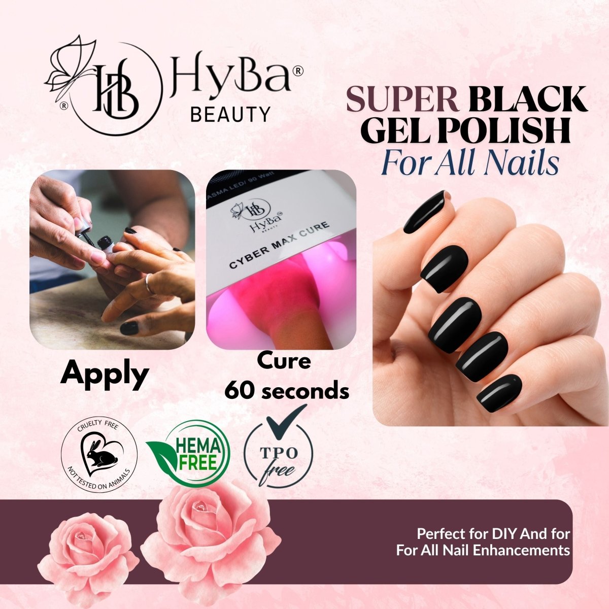 HYBRID SUPER BLACK Gel Polish - SINGLE BOTTLE LISTINGS - HYBA BEAUTY