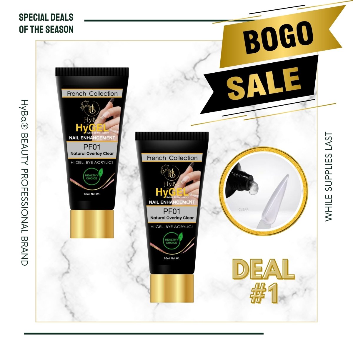 #1 BOGO Deal - 2 x PF01 - HyGEL® Hybrid Gel - Natural Overlay Clear (60ml each) - HyBa® BEAUTY