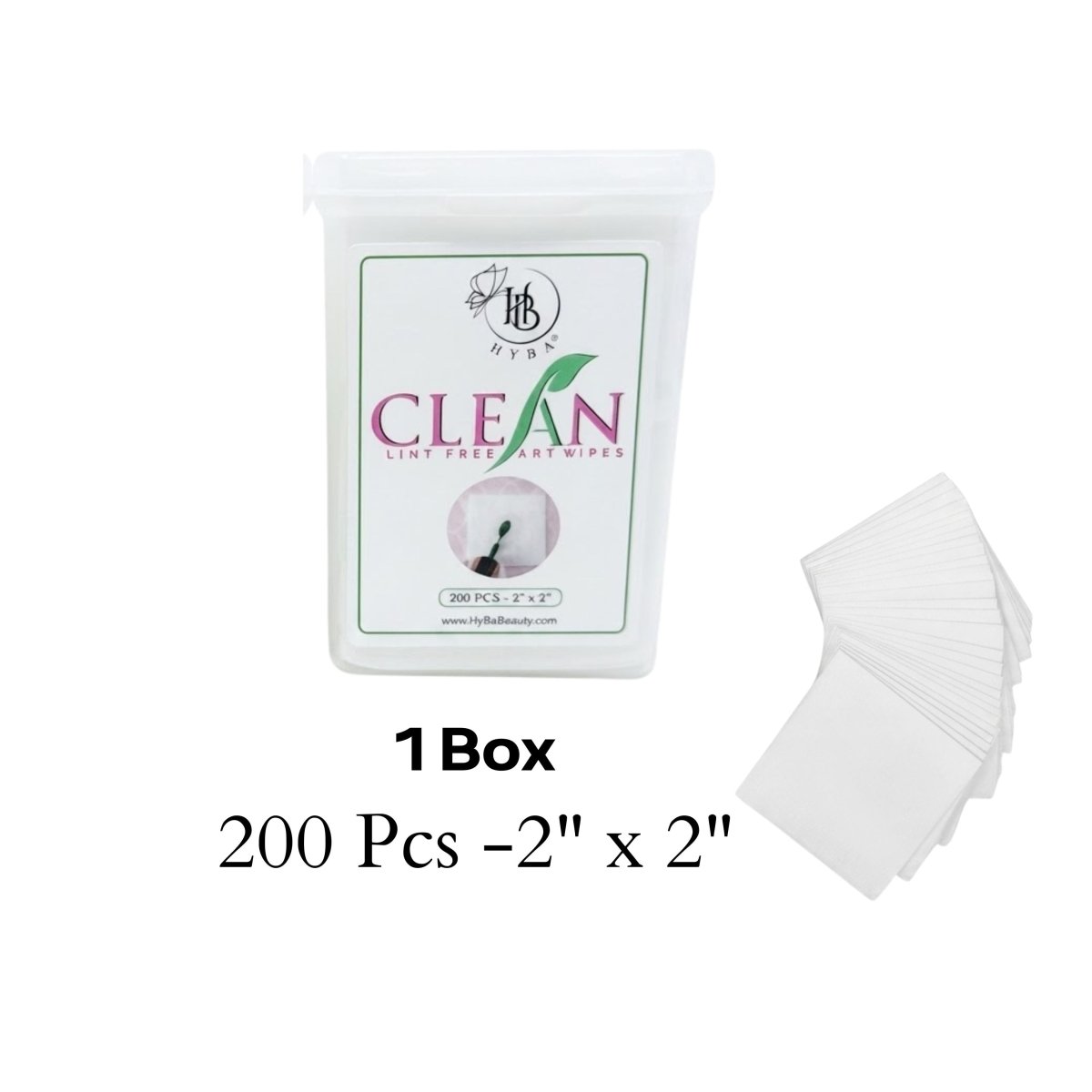 1 Box (200 PCS - 2"x 2") - CLEAN Lint Free Wipes - HYBA BEAUTY