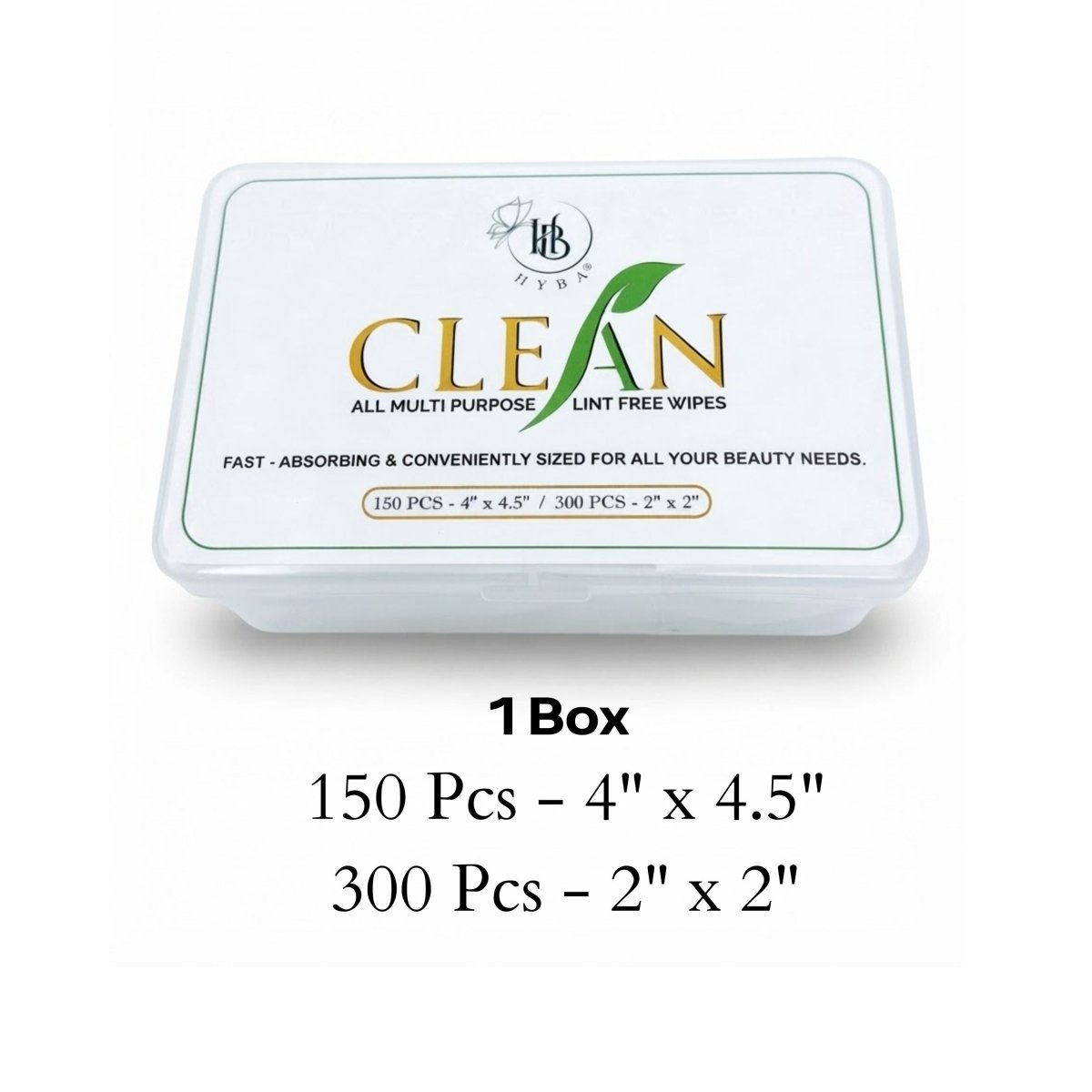 1 Mix Box (150pcs - 4" × 4.5" / 300 PCS - 2" × 2") - CLEAN Lint Free Wipes - HYBA BEAUTY