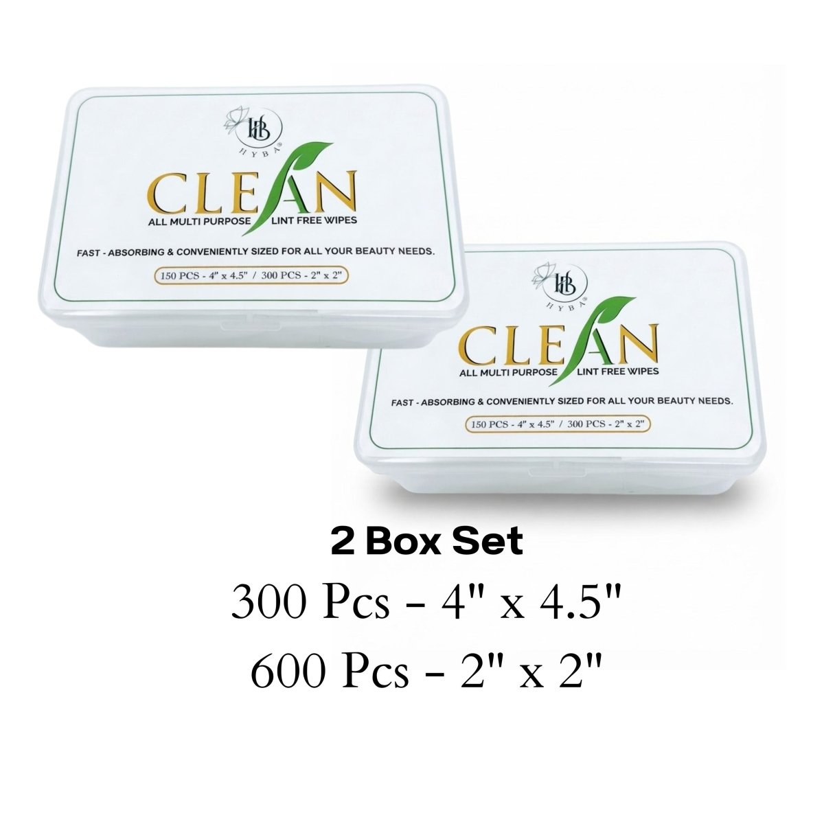 1 Mix Box (150pcs - 4" × 4.5" / 300 PCS - 2" × 2") - CLEAN Lint Free Wipes - HYBA BEAUTY