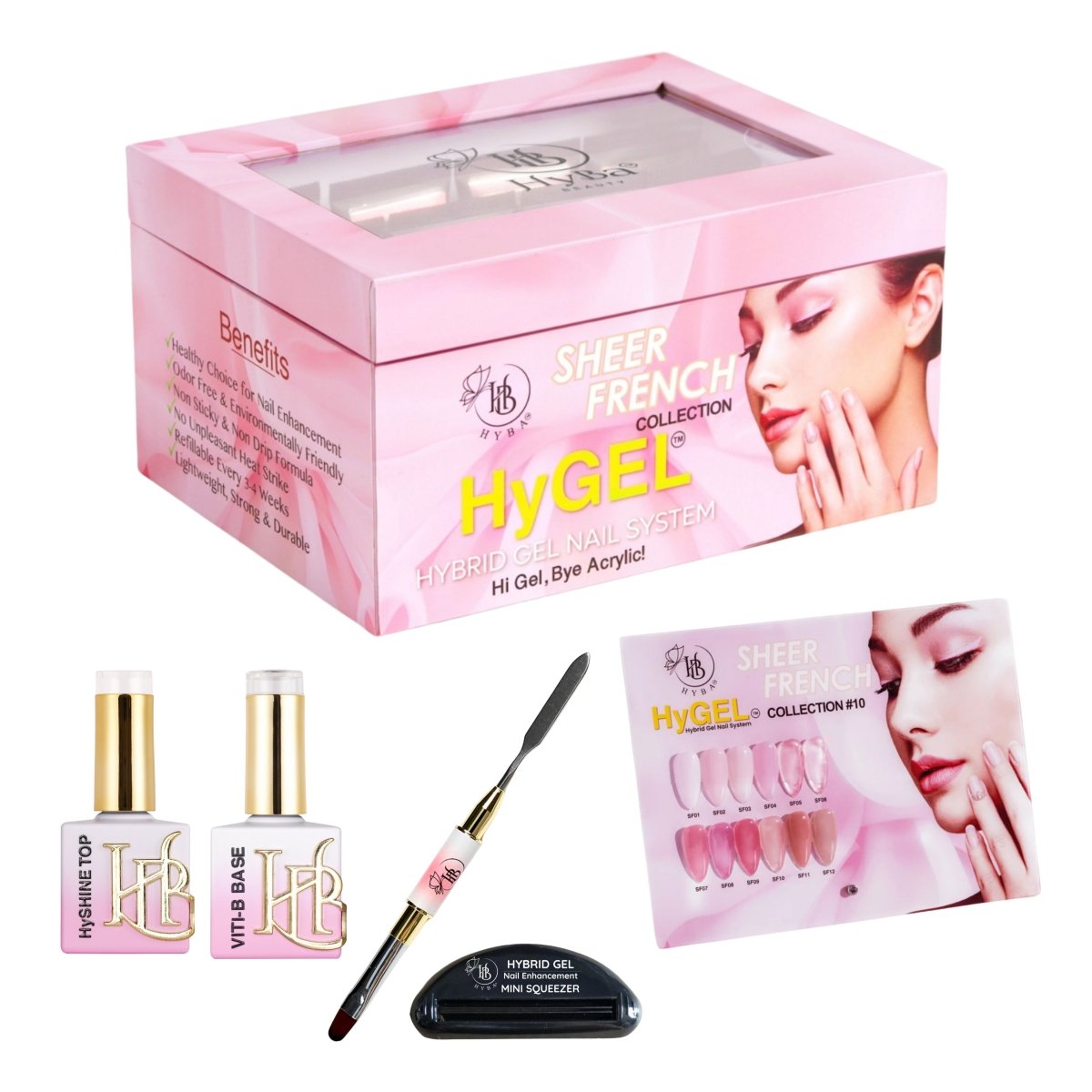 10 SHEER FRENCH 30ml Box Set - HyGEL® Hybrid Gel Nail System - HYBA BEAUTY