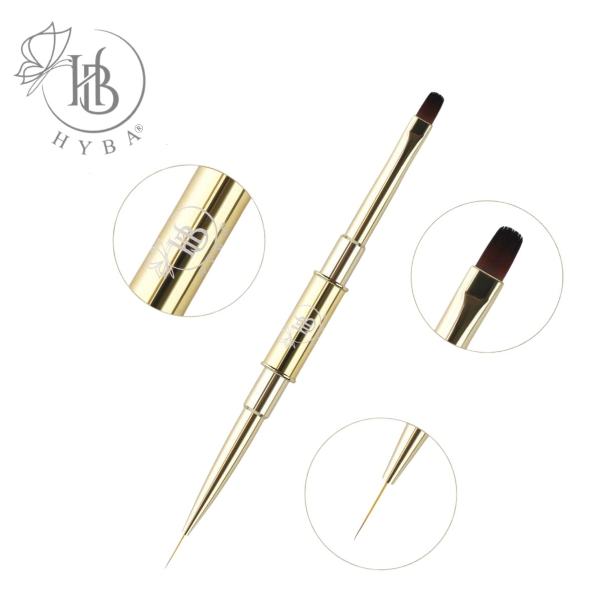 16 BUILDER GEL APPLICATION Square Dual Brush and Liner (GOLD) - HYBA BEAUTY