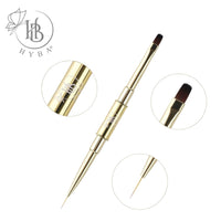 16 BUILDER GEL APPLICATION Square Dual Brush and Liner (GOLD) - HYBA BEAUTY