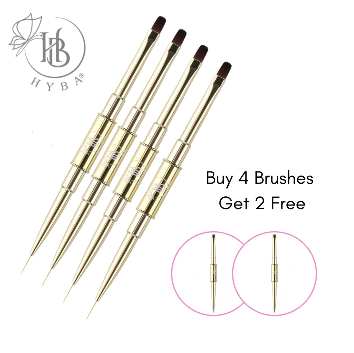 16 BUILDER GEL APPLICATION Square Dual Brush and Liner (GOLD) - HYBA BEAUTY