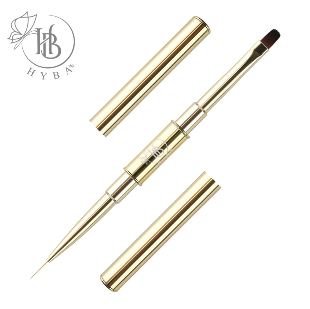 16 BUILDER GEL APPLICATION Square Dual Brush and Liner (GOLD) - HYBA BEAUTY