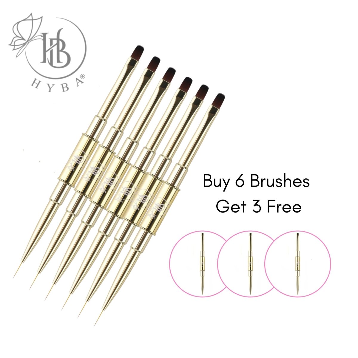 16 BUILDER GEL APPLICATION Square Dual Brush and Liner (GOLD) - HYBA BEAUTY