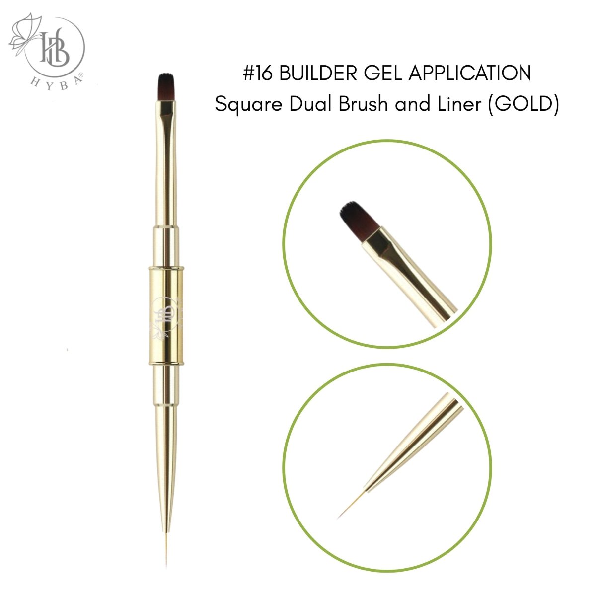 16 BUILDER GEL APPLICATION Square Dual Brush and Liner (GOLD) - HYBA BEAUTY