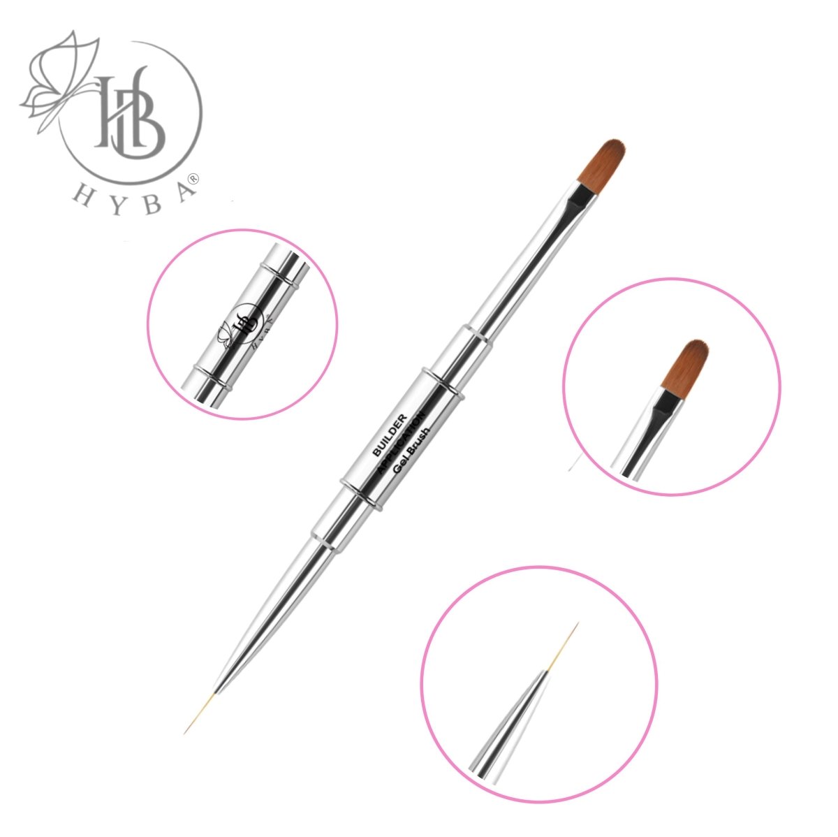 17 BUILDER GEL APPLICATION Rounded Dual Brush and Liner (SILVER) - HYBA BEAUTY