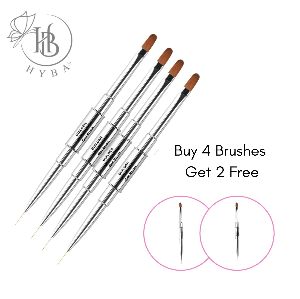 17 BUILDER GEL APPLICATION Rounded Dual Brush and Liner (SILVER) - HYBA BEAUTY