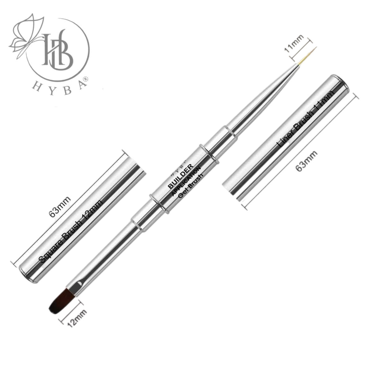 17 BUILDER GEL APPLICATION Rounded Dual Brush and Liner (SILVER) - HYBA BEAUTY