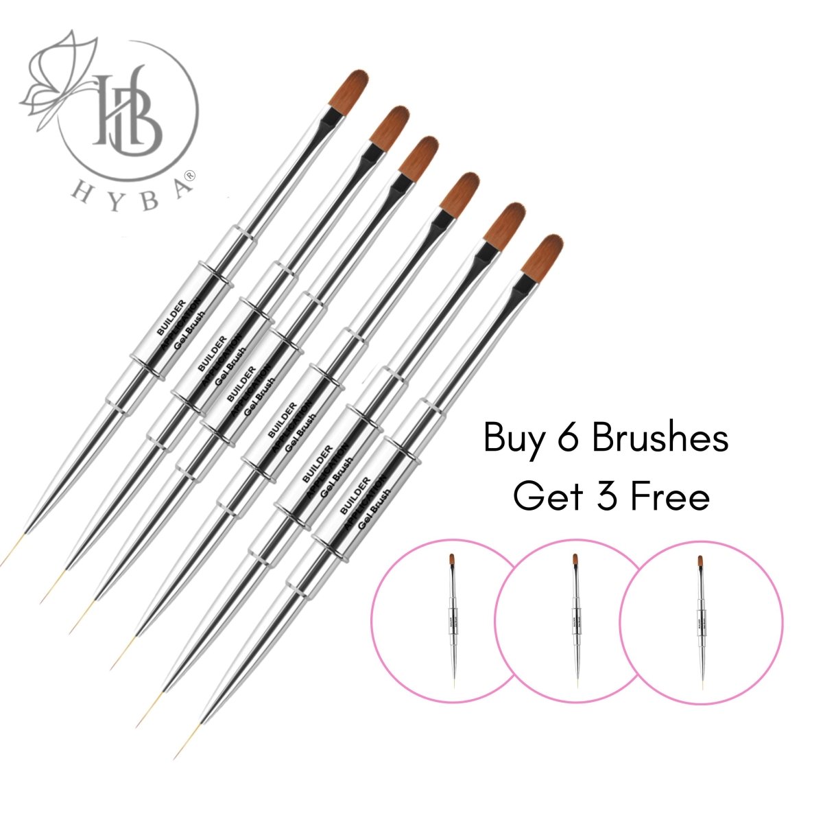 17 BUILDER GEL APPLICATION Rounded Dual Brush and Liner (SILVER) - HYBA BEAUTY