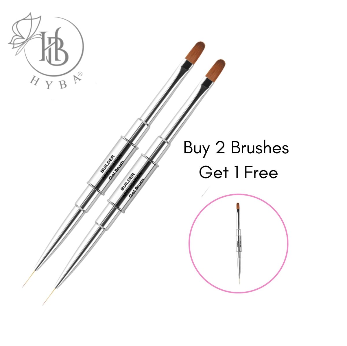 17 BUILDER GEL APPLICATION Rounded Dual Brush and Liner (SILVER) - HYBA BEAUTY