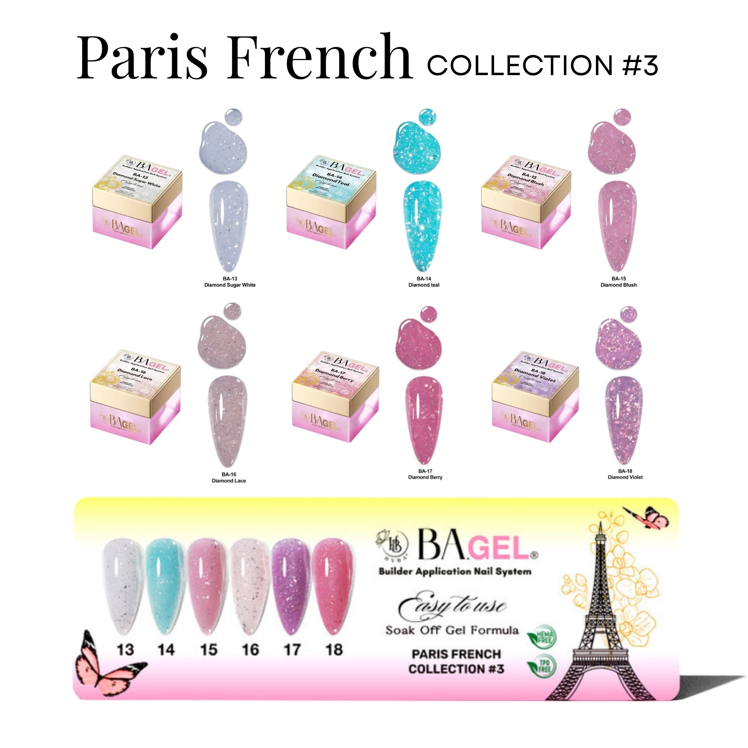 #3 Paris French - BA.GEL Collection - (#BA13 - #BA18 / 6 Colors + 1 Color Chart)