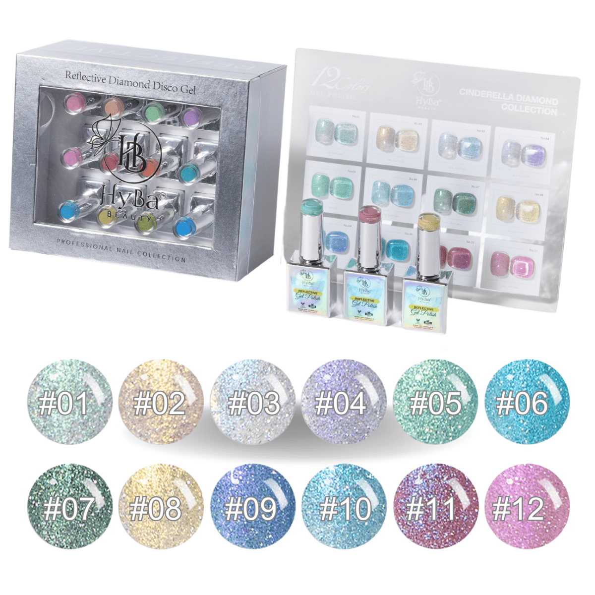 #3 CINDERELLA DIAMOND Gel Collection - 12 Colors box set - CLEARANCE - HYBA BEAUTY