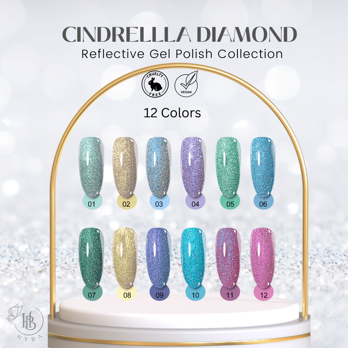 3 CINDERELLA DIAMOND Gel Collection - 12 Colors - HYBA BEAUTY