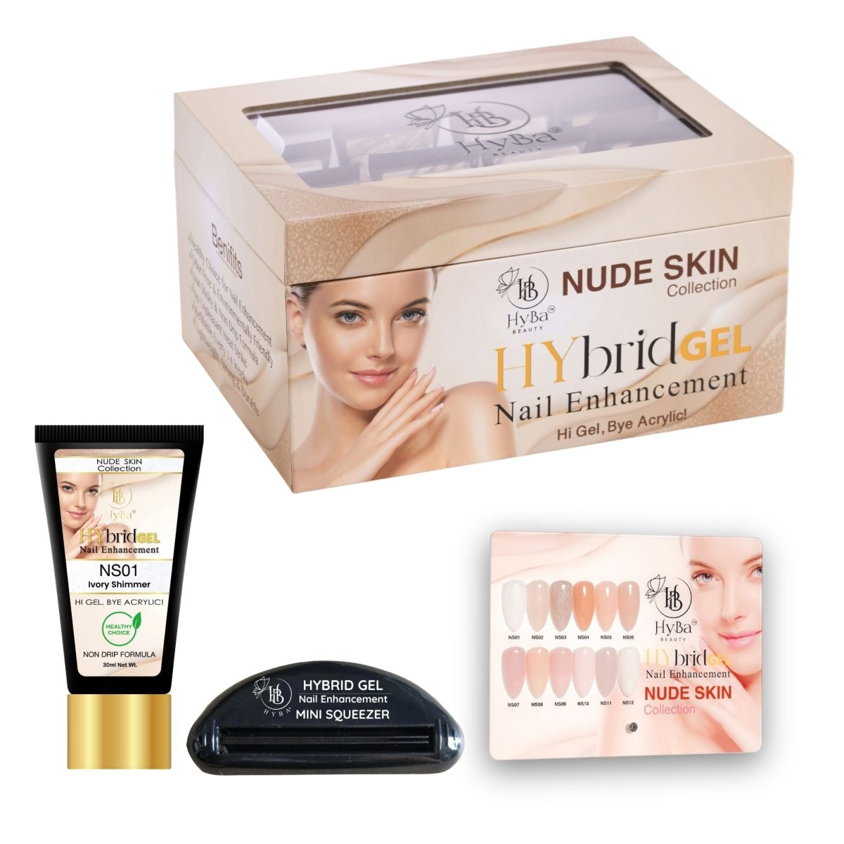 3 NUDE SKIN HyGEL® Box Set - (Includes: 12 color tubes, 1 mini squeezer & 1 color chart) - HYBA BEAUTY