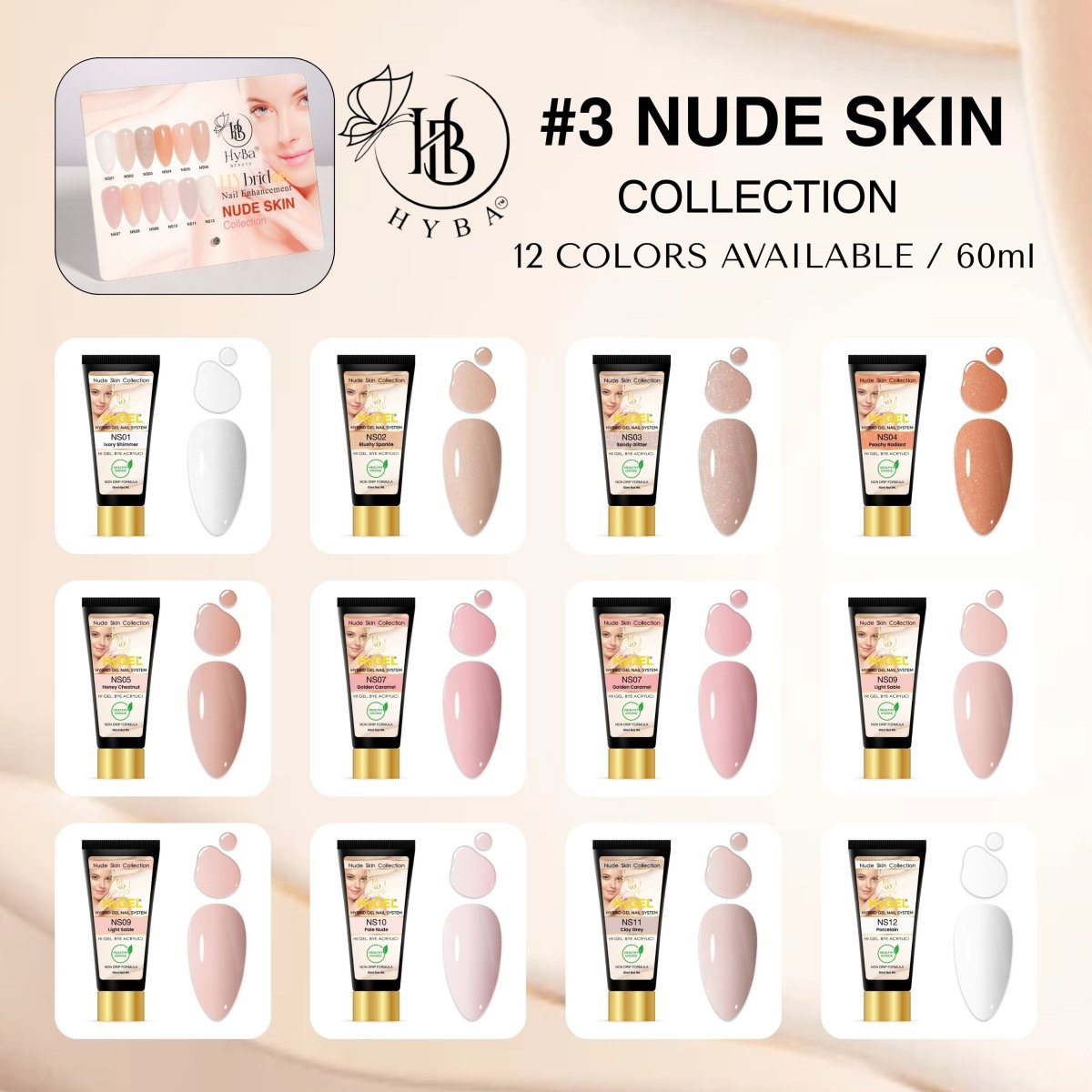 3 NUDE SKIN HyGEL COLLECTION - SINGLE 60ml Listing - HYBA BEAUTY