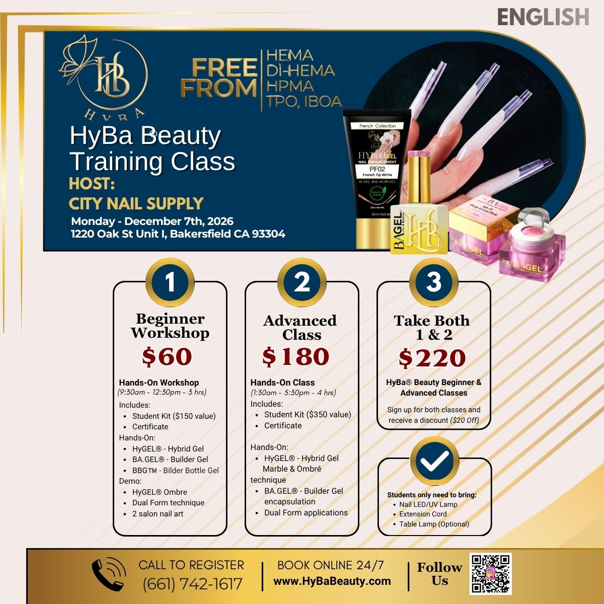 December 13th - 14th, 2026 / City Nail Supply -Bakersfield, CA - 2 Days Demo/Class Nail Event