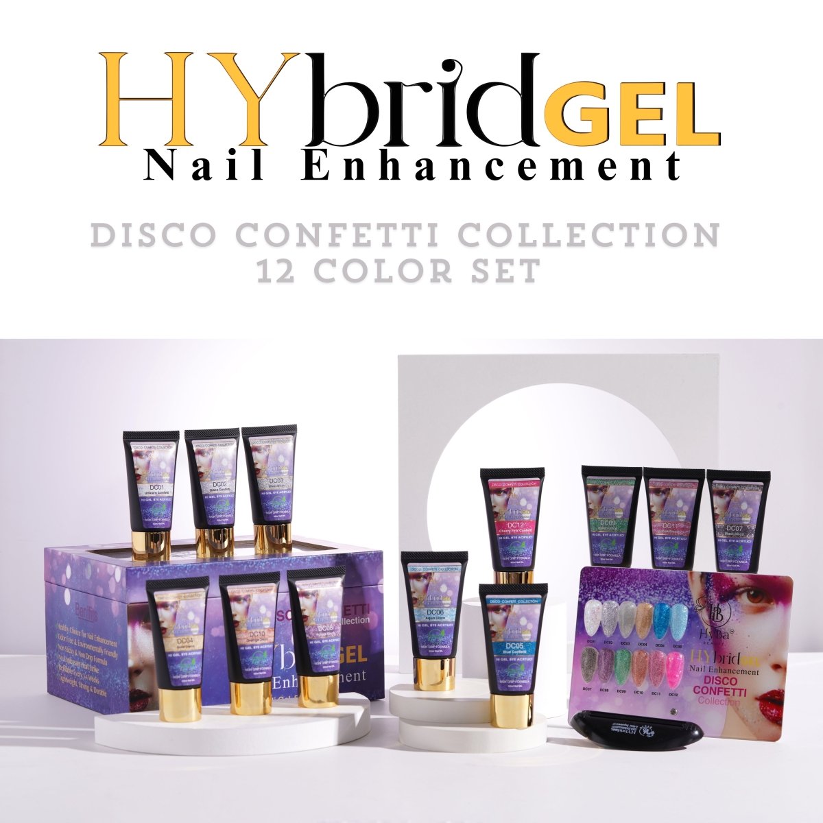5 DISCO CONFETTI Collection - Hybrid HyGEL™ Nail System - HYBA BEAUTY