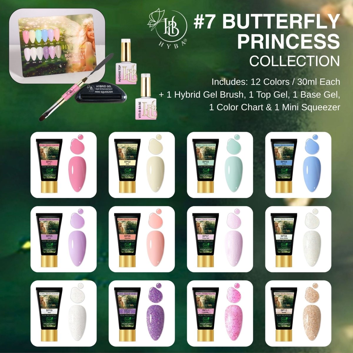 7 BUTTERFLY PRINCESS Box Set - HyGEL® Hybrid Gel Nail System - HYBA BEAUTY