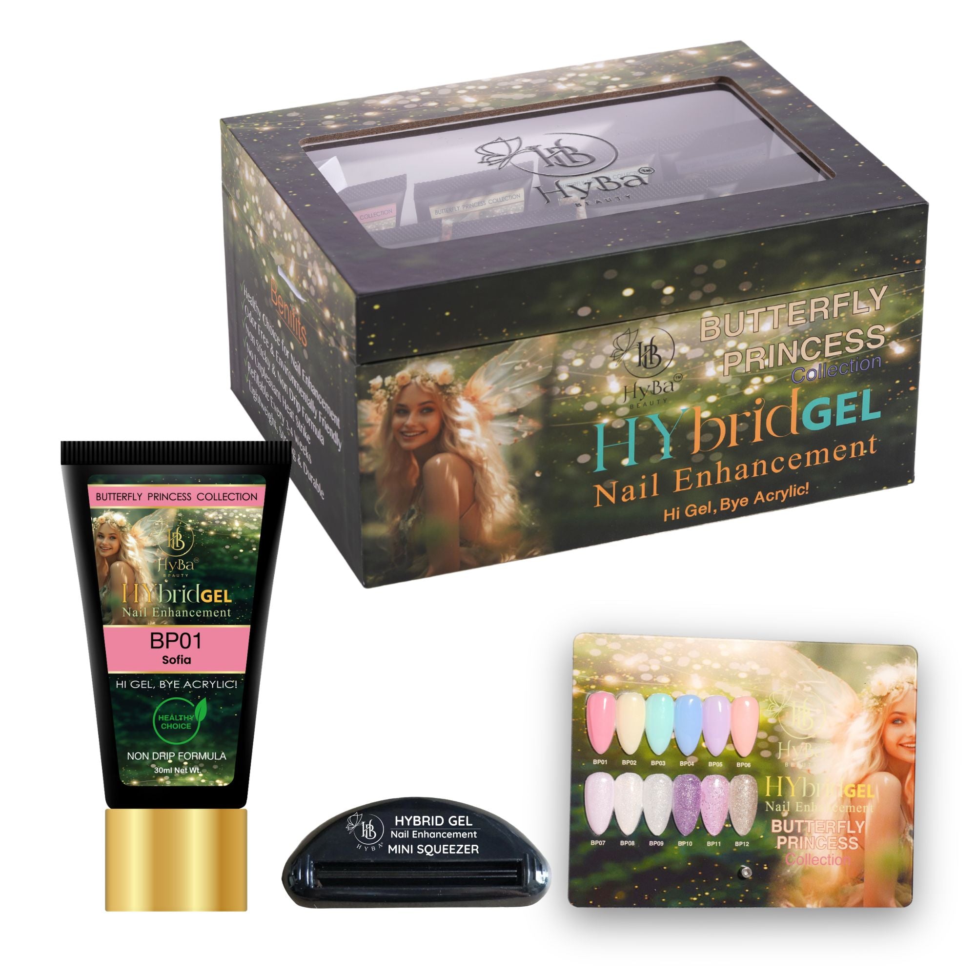 #7 BUTTERFLY PRINCESS HyGEL® Box Set - (Includes: 12 x HyGEL (30ml Each), 1 x Gel Squeezer, 1 x Color Chart)
