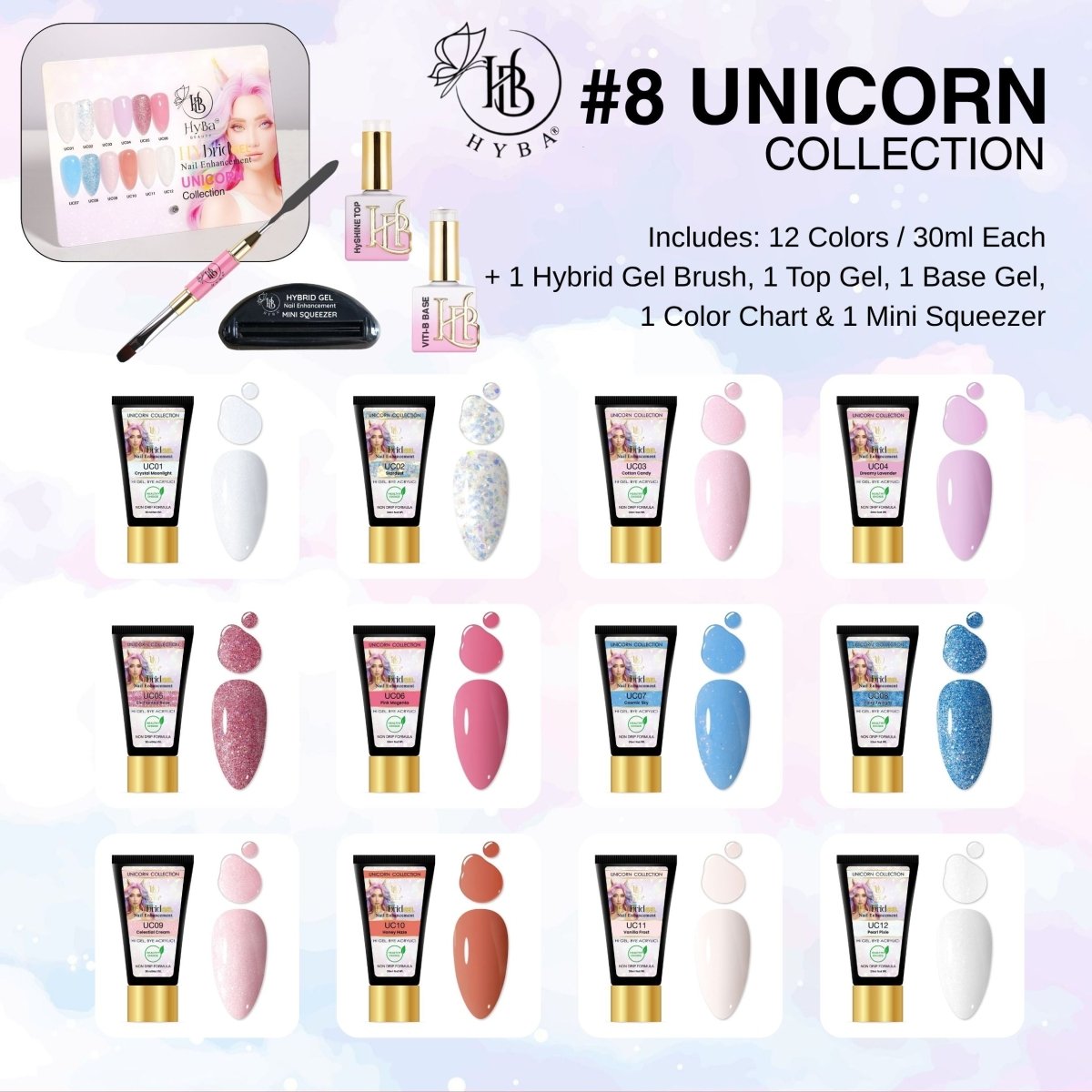 8 UNICORN Box Set - HyGEL® Hybrid Gel Nail System - HYBA BEAUTY