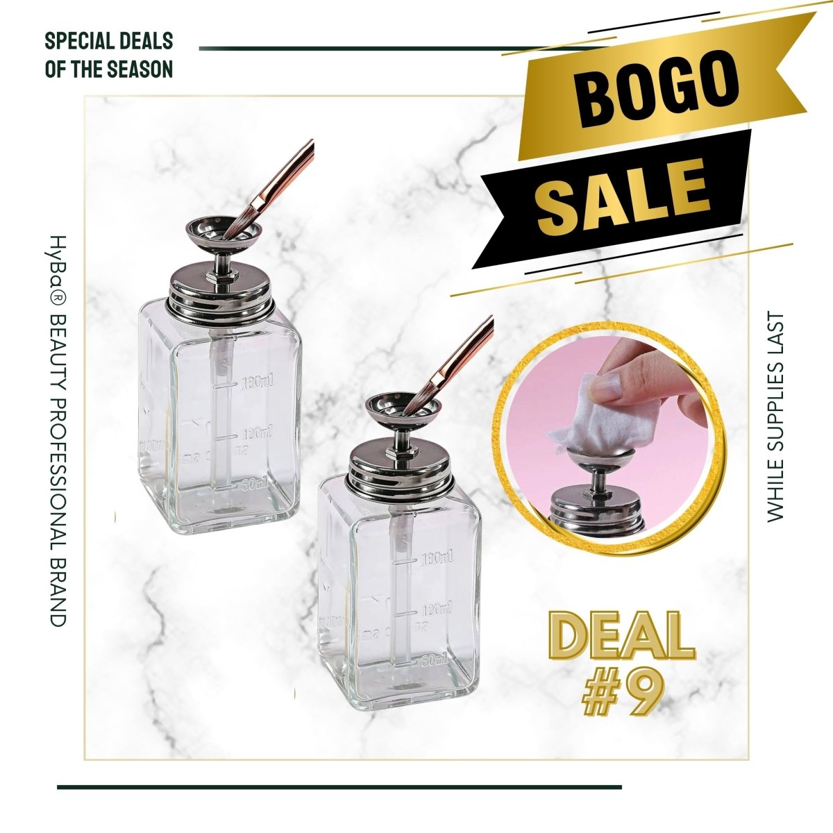 #9 BOGO Deal - 2 x Stainless Steel - Glass Pump Dispenser Bottles - HyBa® BEAUTY