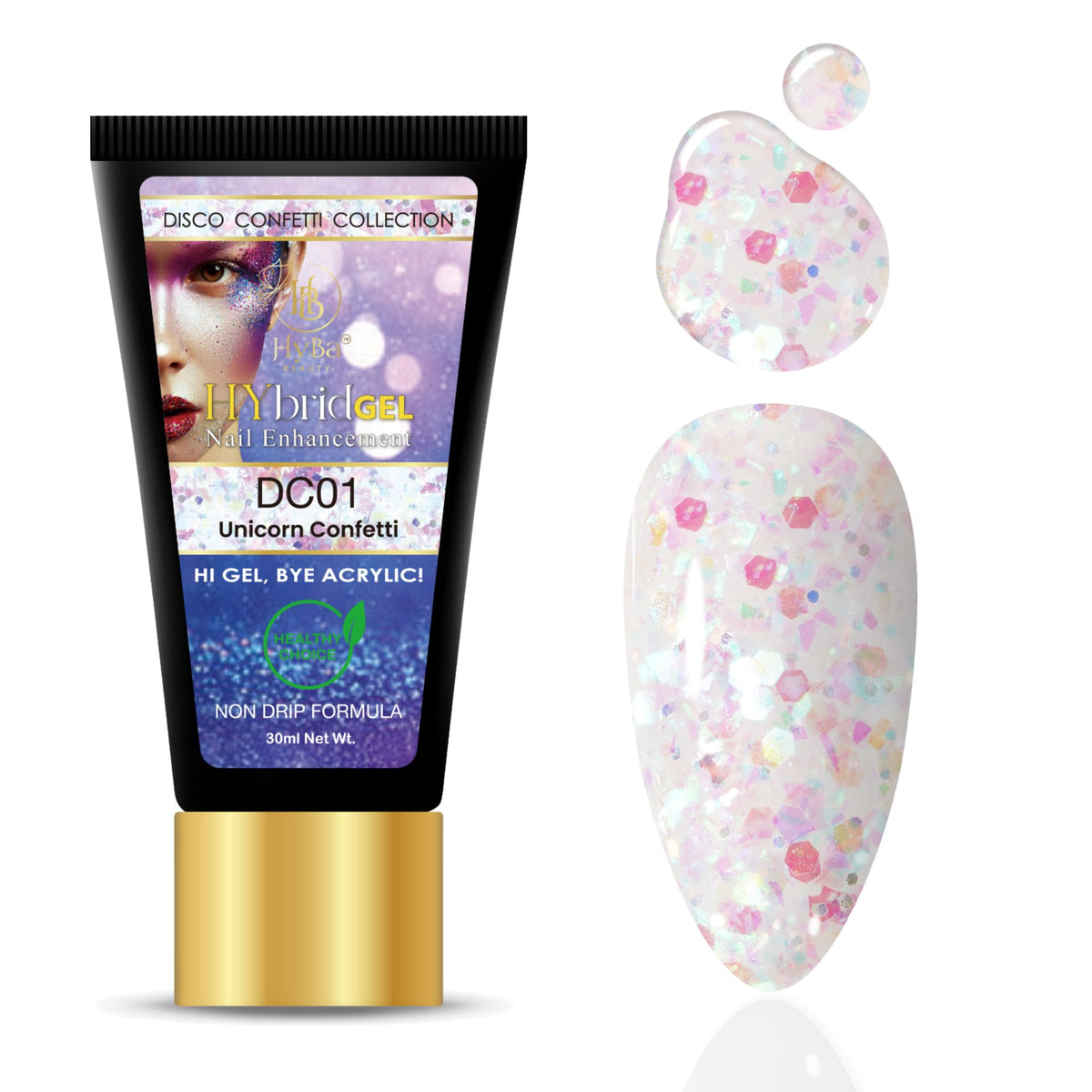 Hybrid Gel - HyGEL® 30ml  / #DC01 Unicorn Confetti