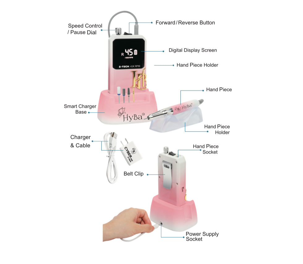CYBER E-TECH 45K /FLAMINGO - Professional E-FILE Nail Machine