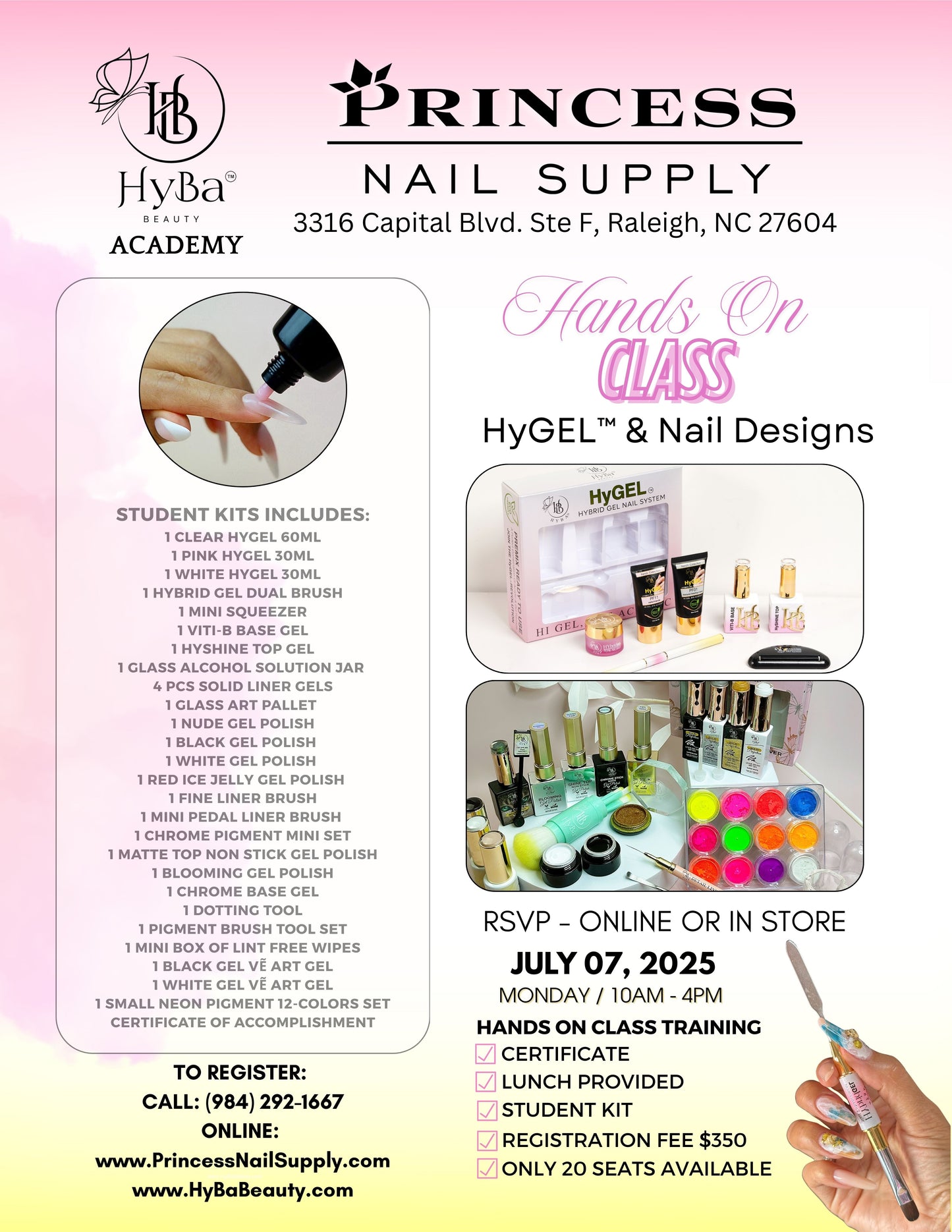 JULY 6-7, 2025 /NORTH CAROLINA -PRINCESS NAIL SUPPLY- Demo & Class