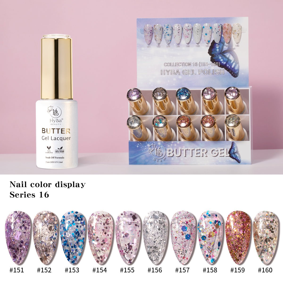 BUTTER GEL Full Collection / SERIES  1 - 16 - Free Top & Base Refill Kits - HYBA BEAUTY